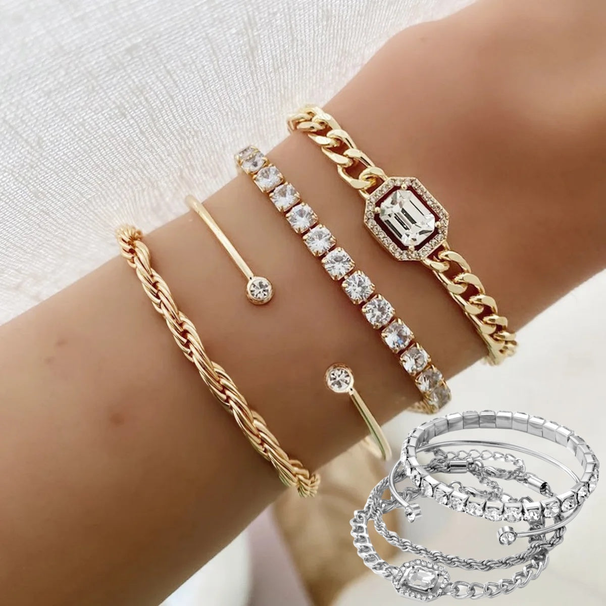 4-Piece Crystal Bracelet Set