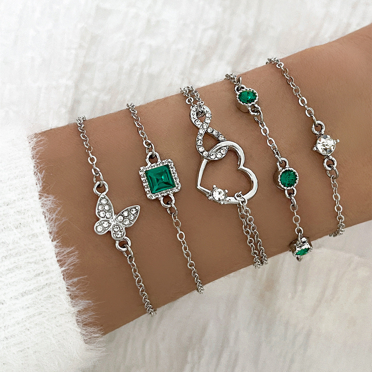 Boho Green Crystal 5-Piece Bracelet Set