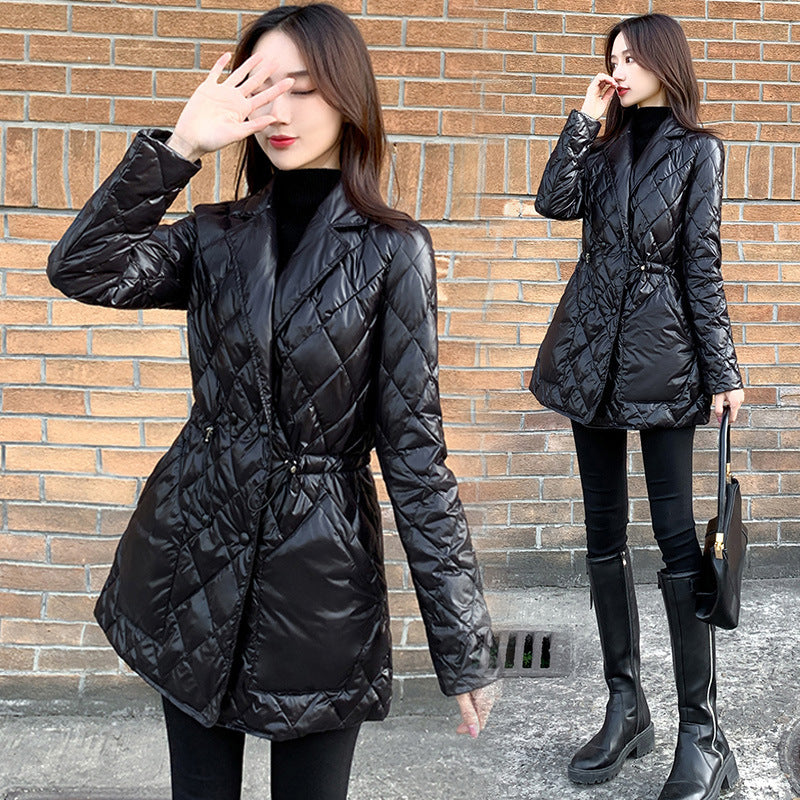 Slim Waist Shiny Mid-Length Jacket