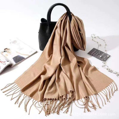 Imitation Cashmere Scarf Women's Solid Color Fringed Warm Dual-use Shawl