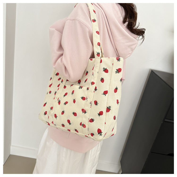 Corduroy Strawberries Tote Bag