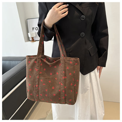 Corduroy Strawberries Tote Bag