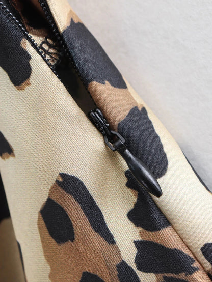 TRAFZA 2024 Women Fashion Leopard Print Skirt Vintage High Waist Midi Skirts Elegant Women Summer Casual Streetwear Skirt