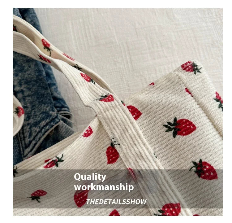 Corduroy Strawberries Tote Bag