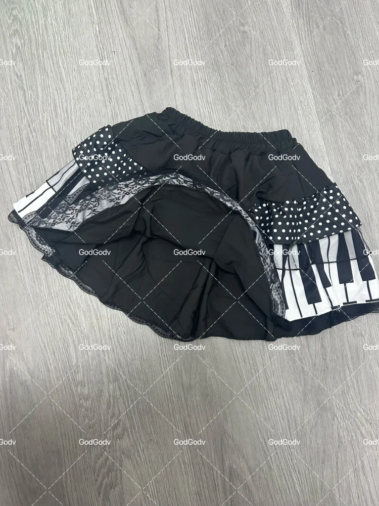 Spring Black White Spliced Women Short Skirt 2025 Y2k Slim Design Harajuku Mini Skirt Female Empire Korea Style Chic Piano Skirt
