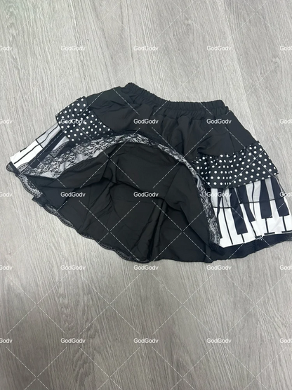 Spring Black White Spliced Women Short Skirt 2025 Y2k Slim Design Harajuku Mini Skirt Female Empire Korea Style Chic Piano Skirt