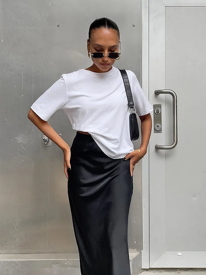 Black Satin Trumpet Skirt