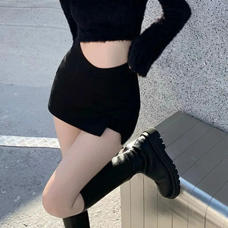 Black Split Mini Skirt