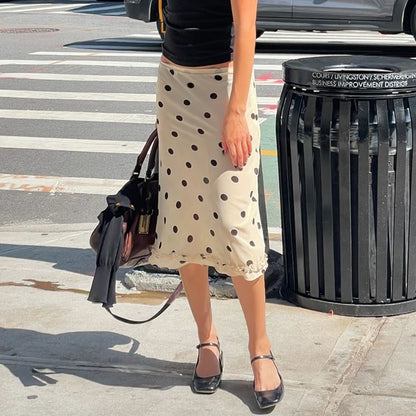 Elegant Polka Dot Midi Skirt
