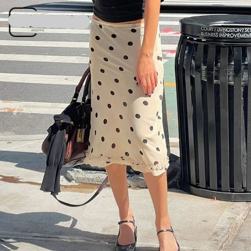 Elegant Polka Dot Midi Skirt