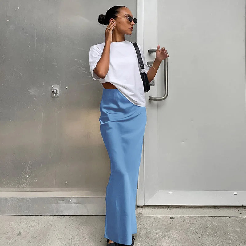 Black Satin Trumpet Skirt