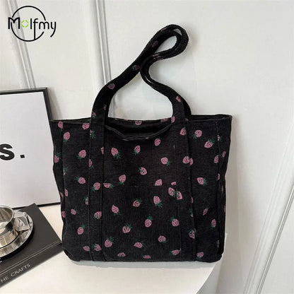 Corduroy Strawberries Tote Bag