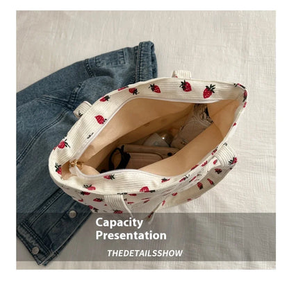 Corduroy Strawberries Tote Bag