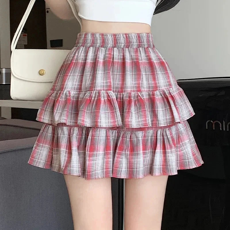 Mini Skirt Cute Sexy Balletcore Elastic High Waist Ball Gown Ruffle Patchwork Lolita Skirt Short Korean Sweet Y2K Women Clothing