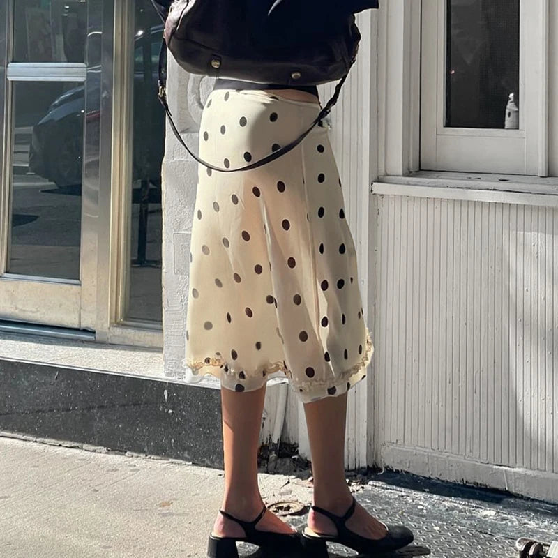 Elegant Polka Dot Midi Skirt