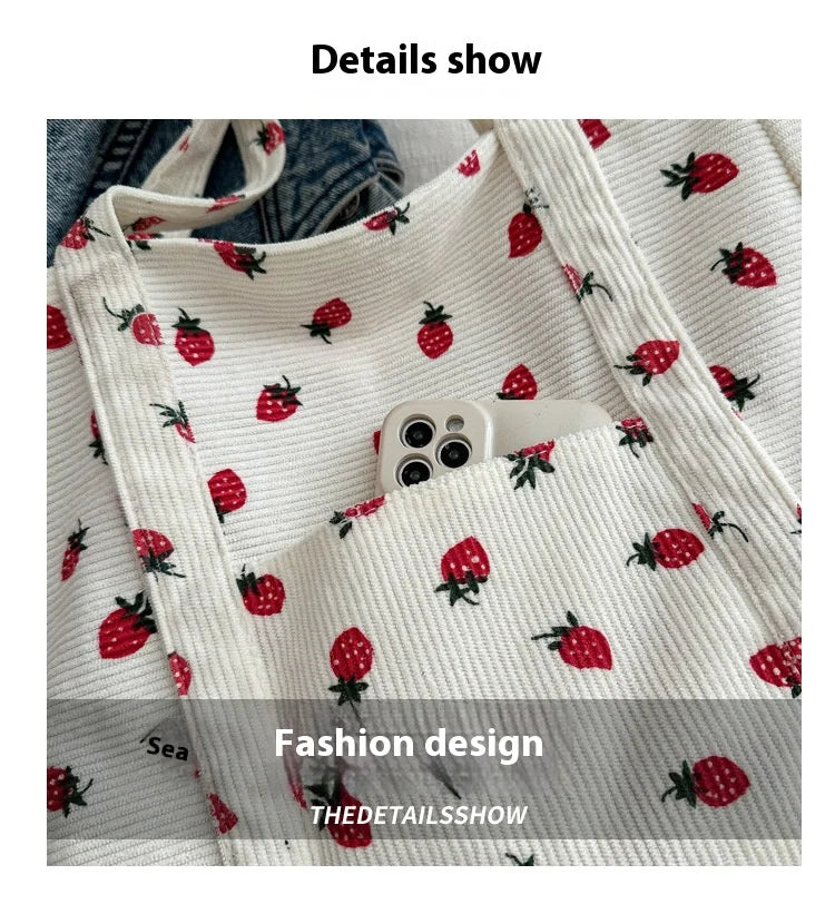 Corduroy Strawberries Tote Bag