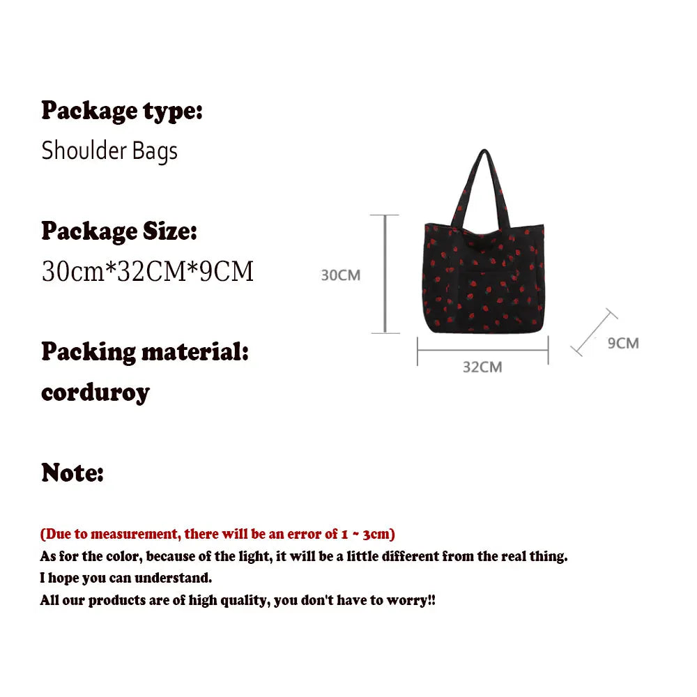 Corduroy Strawberries Tote Bag