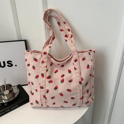 Corduroy Strawberries Tote Bag