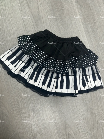 Spring Black White Spliced Women Short Skirt 2025 Y2k Slim Design Harajuku Mini Skirt Female Empire Korea Style Chic Piano Skirt
