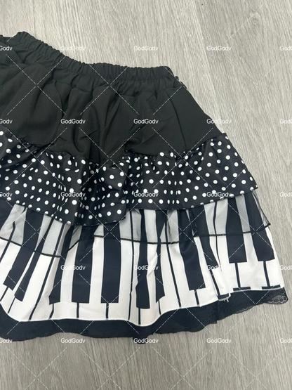 Spring Black White Spliced Women Short Skirt 2025 Y2k Slim Design Harajuku Mini Skirt Female Empire Korea Style Chic Piano Skirt