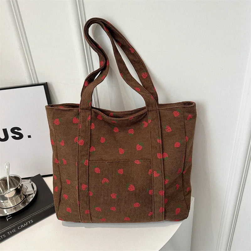 Corduroy Strawberries Tote Bag