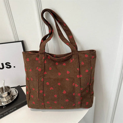 Corduroy Strawberries Tote Bag