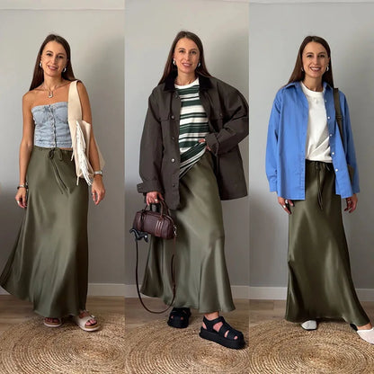 Elegant Satin Maxi Skirt