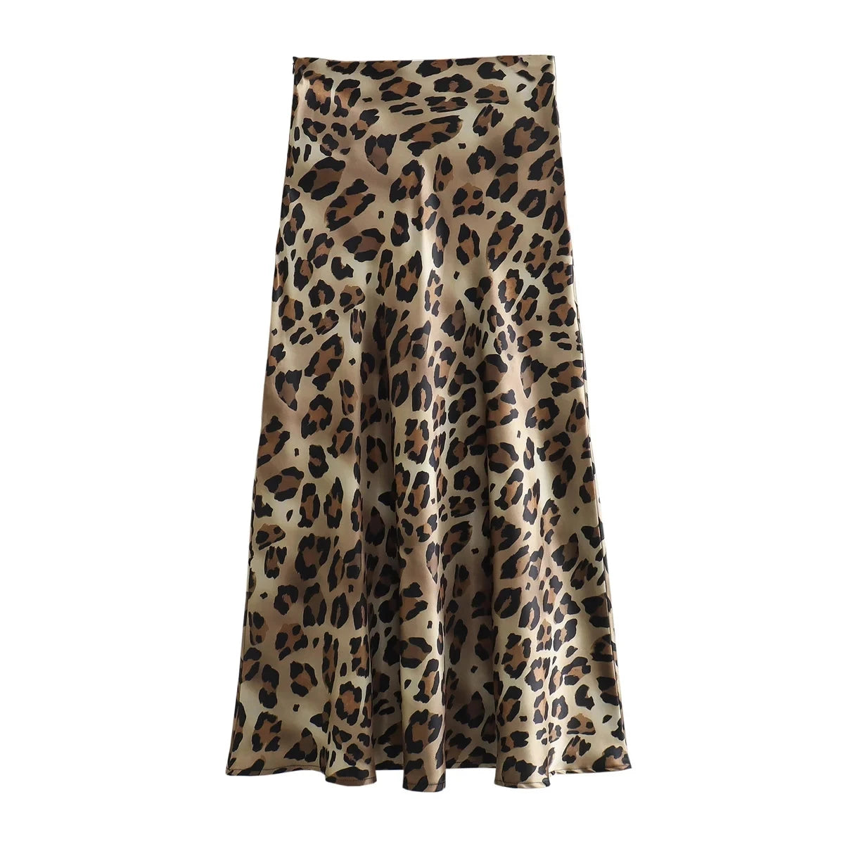 TRAFZA 2024 Women Fashion Leopard Print Skirt Vintage High Waist Midi Skirts Elegant Women Summer Casual Streetwear Skirt