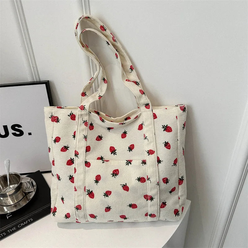 Corduroy Strawberries Tote Bag