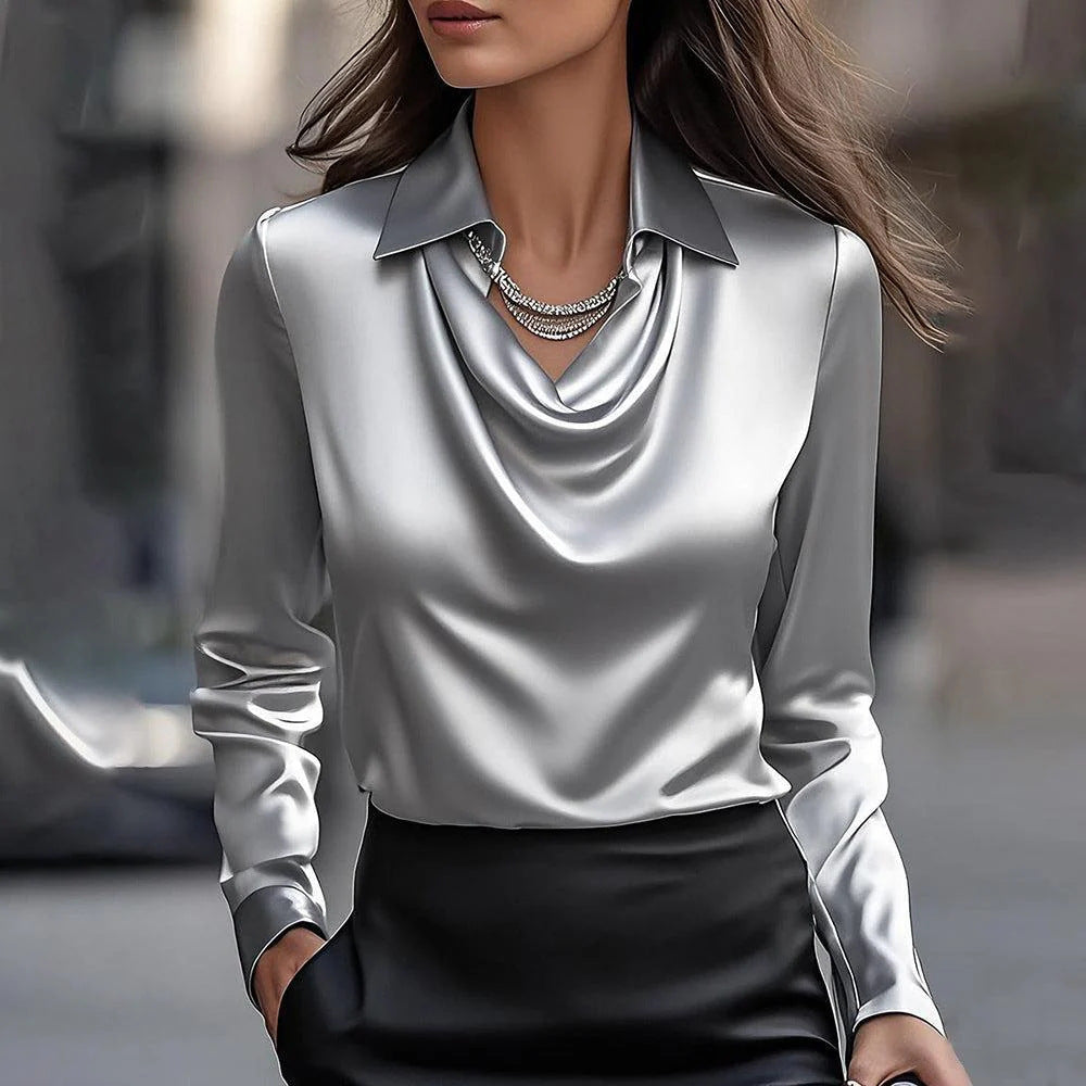 Elegant Satin Swing Collar Blouse
