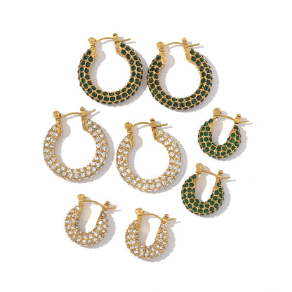 New Fashion Wild 18K Gold Plated White Square Crystal Zircon Hoop Earrings