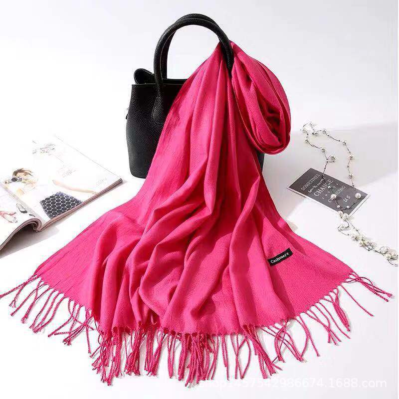 Imitation Cashmere Scarf Women's Solid Color Fringed Warm Dual-use Shawl