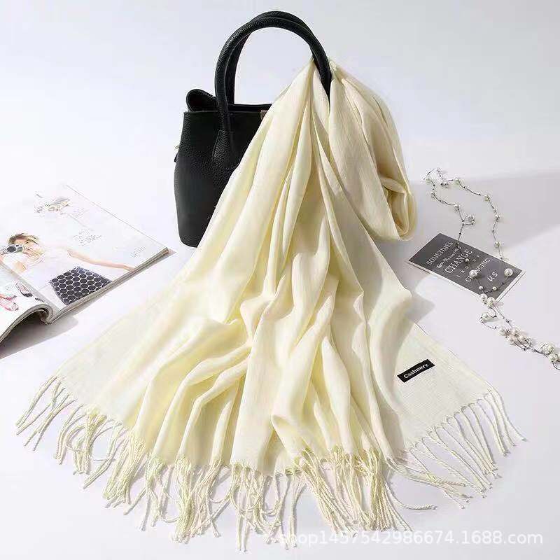 Imitation Cashmere Scarf Women's Solid Color Fringed Warm Dual-use Shawl