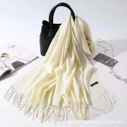Imitation Cashmere Scarf Women's Solid Color Fringed Warm Dual-use Shawl
