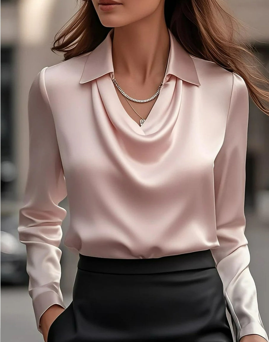 Elegant Satin Swing Collar Blouse