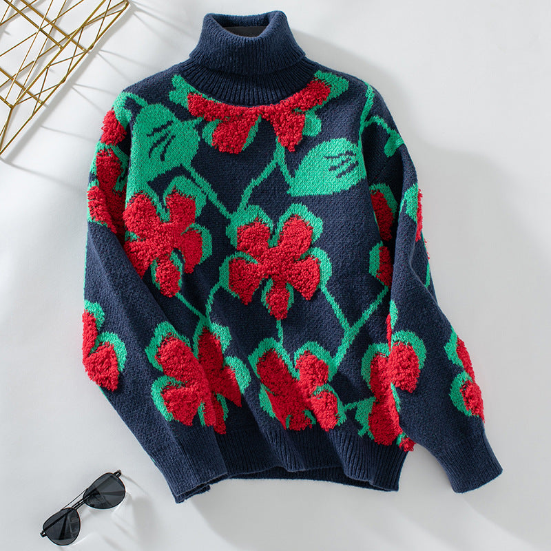 Women's Knitwear Three-dimensional Flocking Floral Lapel