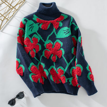 Women's Knitwear Three-dimensional Flocking Floral Lapel