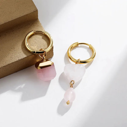 Retro Asymmetric Geometry Rectangle Natural Stone Hoop Earrings