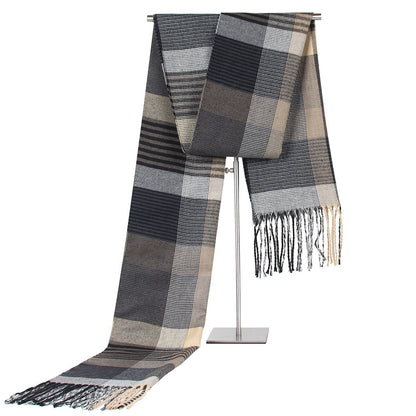 Autumn And Winter New Korean Style Plaid Middle-aged And Elderly Men's Scarf Cashmere-like Warm Scarf Gifts Promotional Products