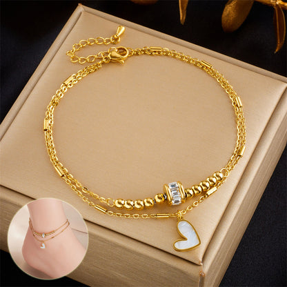 Boho Double-Layer Heart Anklet