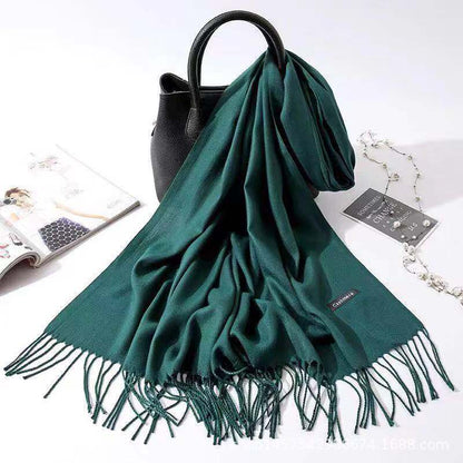 Imitation Cashmere Scarf Women's Solid Color Fringed Warm Dual-use Shawl