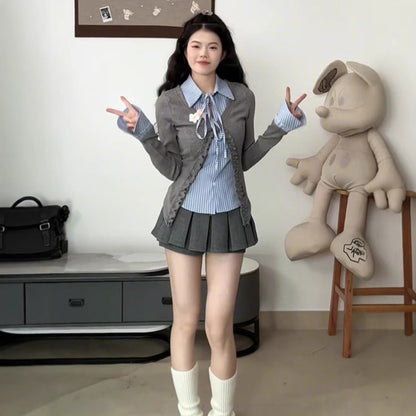 College Style Fake Two-piece Knitted Sweaters Women