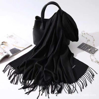 Imitation Cashmere Scarf Women's Solid Color Fringed Warm Dual-use Shawl
