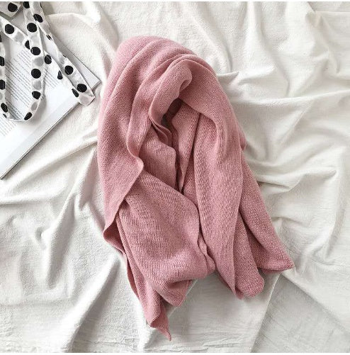 Pure Color Knitted Wool Scarf for Women