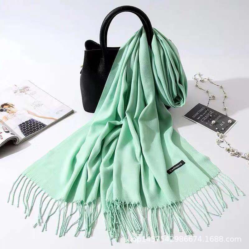 Imitation Cashmere Scarf Women's Solid Color Fringed Warm Dual-use Shawl
