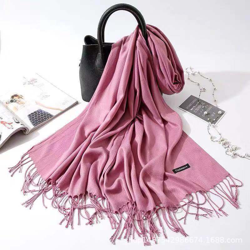 Imitation Cashmere Scarf Women's Solid Color Fringed Warm Dual-use Shawl