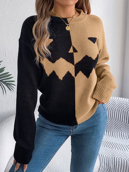 Halloween Contrast-Color Pullover Sweater